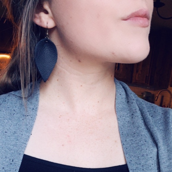 2 Inch | Black Petal Leather Earrings - Picture 5 of 5